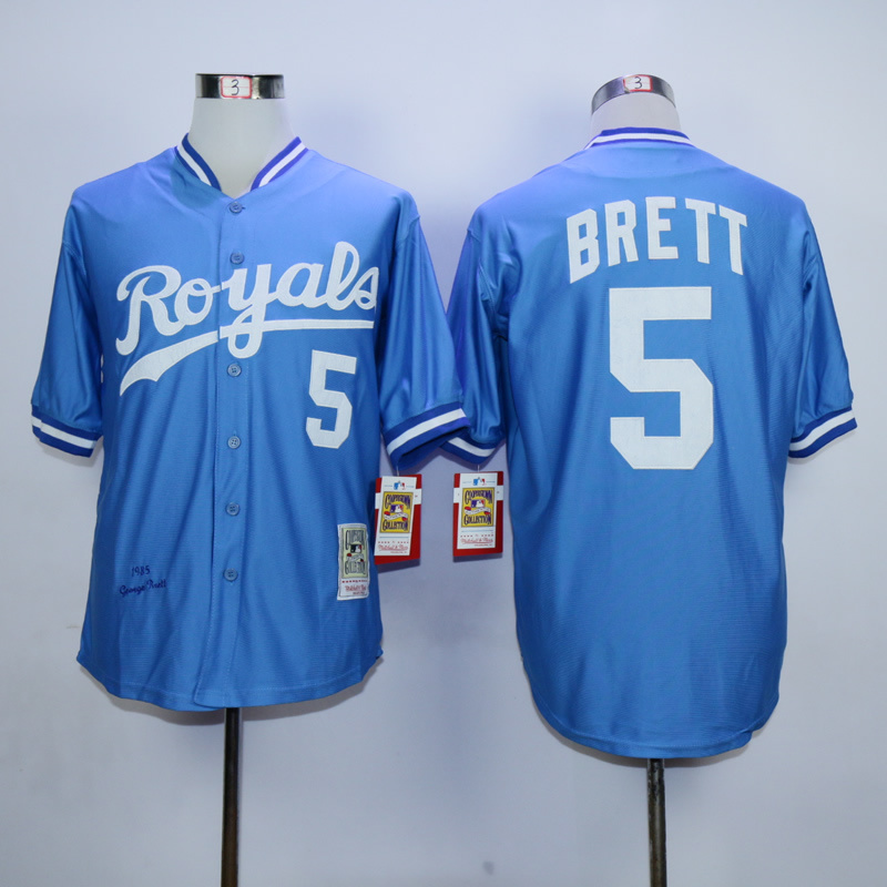 Men Kansas City Royals #5 Brett Light Blue Throwback 1983 MLB Jerseys